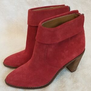 Lucky Brand Red Suede Heeled Cowboy Booties Women's Size 6, NWOT‎